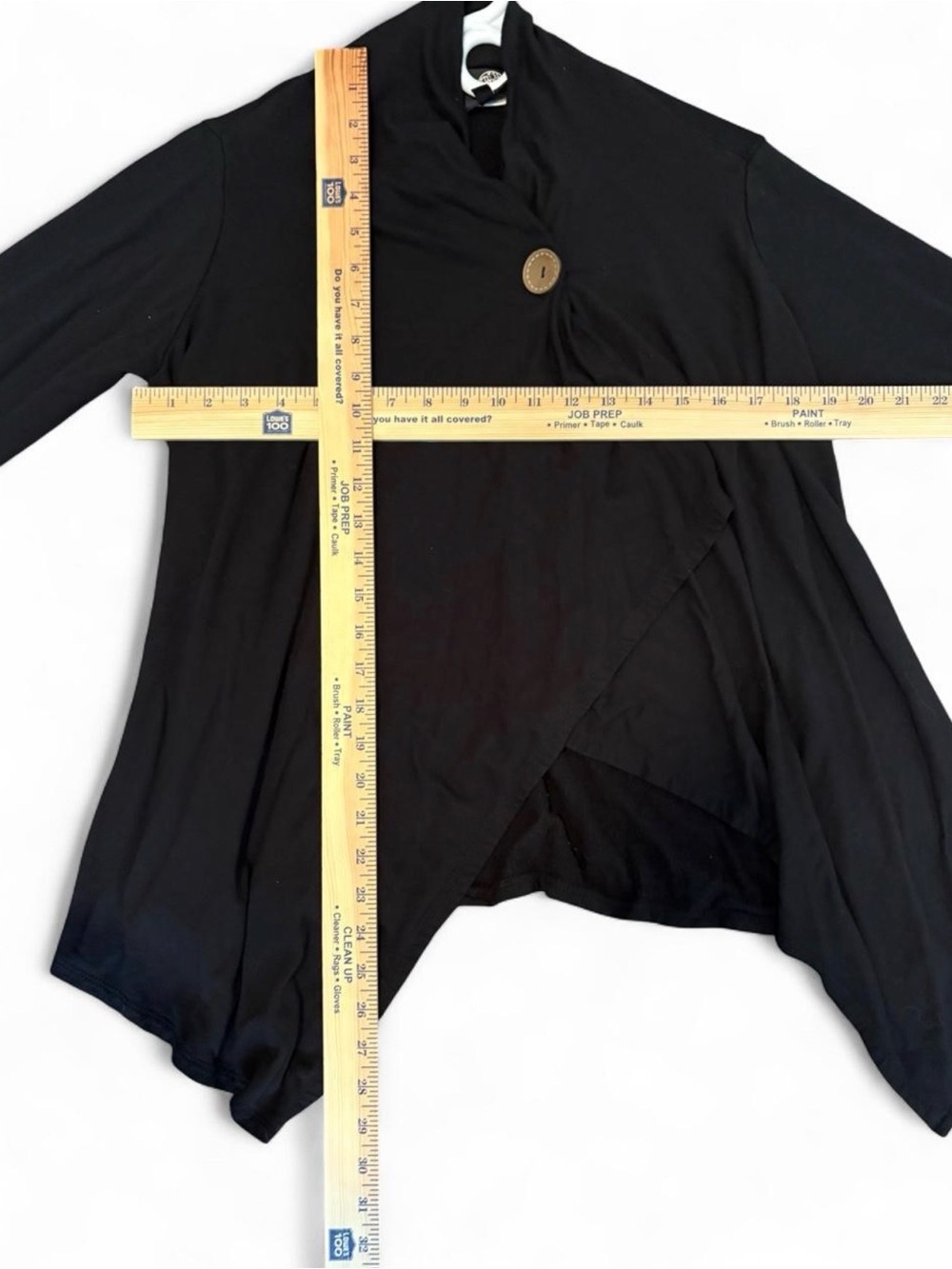 bobeau Black Asymmetrical Draped Cardigan with Wood Button - Picture 6 of 6